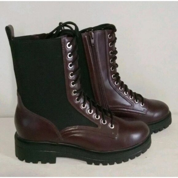 No Boundaries Women's Brown Faux Leather Combat Boot, Size 10, Brown/Black - Picture 3 of 6